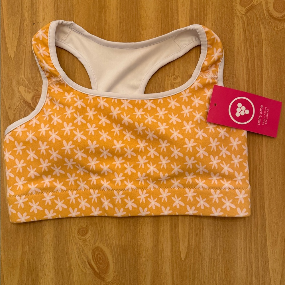 Berry Jane Women's 70s Vintage Yellow Daisies Swim Sports Bra NWT Size Small